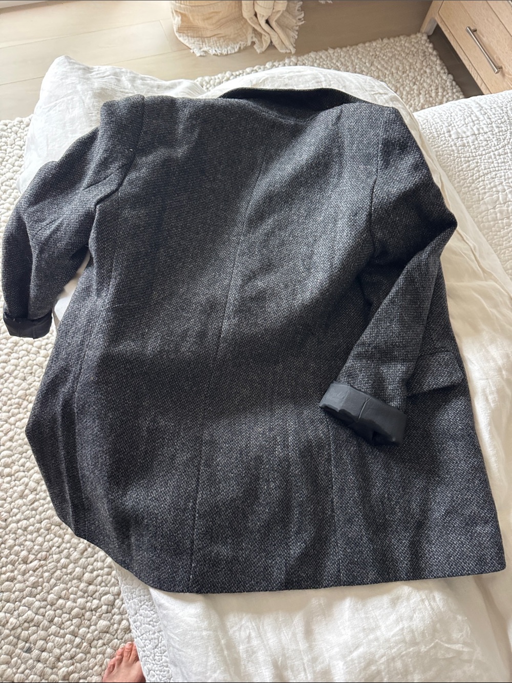 Sandro Tweed Jacket with Faux Leather Collar - Picture 3 of 6